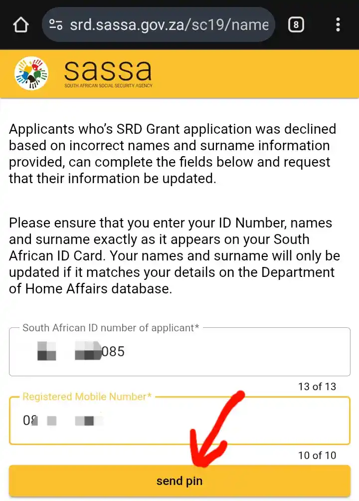 Update Your Name & Surname for SASSA SRD